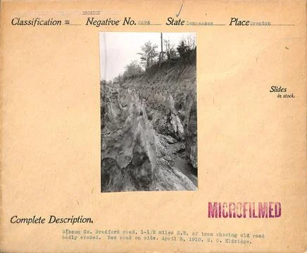 RECORD DATE NOT STATED Old road badly eroded in Gibson County Tennessee. O... Stock Photos