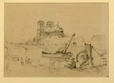 RECORD DATE NOT STATED  Otto Straeche Notre lady in Paris with Seinbrücke... 库存照片