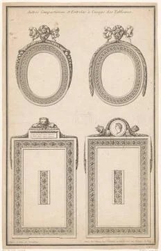 RECORD DATE NOT STATED  Oval and rectangular frames, 1763 print Two oval f... Stock Photos