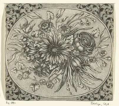 RECORD DATE NOT STATED  Oval with flowers in rectangle, Johann Conrad Reut... Stock Photos
