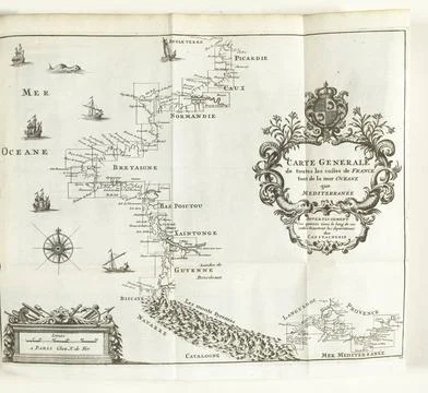 RECORD DATE NOT STATED  Overview map of the French coasts, 1726, 1726 prin... Stock Photos