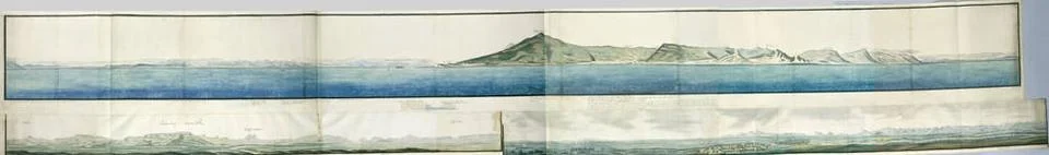 RECORD DATE NOT STATED  Panorama of False Bay, c. 1777 - 1778 drawing Acce... Stock Photos