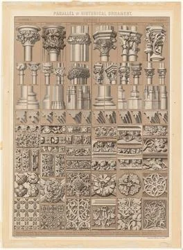 RECORD DATE NOT STATED Parallel of historical ornament, Gothic I , Archite... Stockfoto's