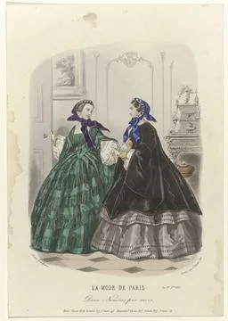 RECORD DATE NOT STATED  Paris fashion, December 1, 1857, 1857 Two women in... Stock Photos