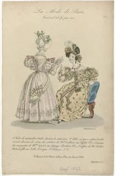 RECORD DATE NOT STATED  Paris fashion, September 1833, no. 6: 1. Mousselin... 스톡 사진