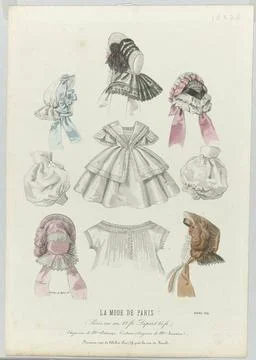 RECORD DATE NOT STATED  Paris fashion, October 1859: hats by Mme DÃ tourp .. Stock Photos