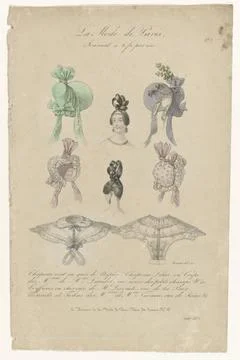 RECORD DATE NOT STATED  Paris fashion, August 1833, No. 3: Green hats off ... Stock-Fotos