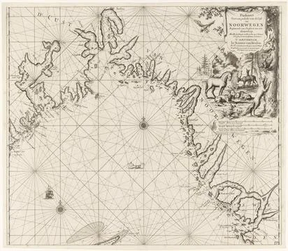 RECORD DATE NOT STATED  Pass card of the coast of Norway, Jan Luyken, 1681... Stock Photos