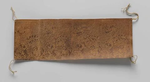 RECORD DATE NOT STATED  Pattern for a strip of bobbin on brown parchment w... 写真素材
