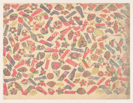 RECORD DATE NOT STATED  Pattern of lucky objects (toys, fans and kites), A... Foto stock