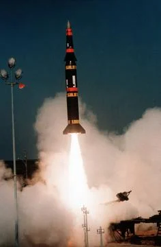 RECORD DATE NOT STATED A Pershing II missile is launched on a long-range f... Foto stock