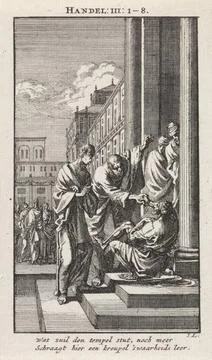 RECORD DATE NOT STATED  Peter and John heal a paralyzed man at the temple ... 스톡 사진