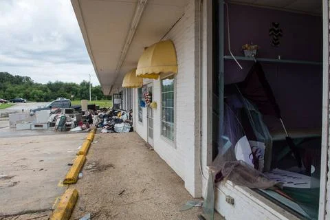 RECORD DATE NOT STATED Piles of debris and storm damaged buildings in Bato... Fotos de archivo