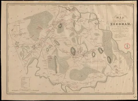 RECORD DATE NOT STATED Plan of Needham made by Asa Kingsbury, dated 1831 ,... Foto stock