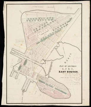 RECORD DATE NOT STATED Plan of sections of 1, 2 &amp; 3, East Boston , Real pr... Stock Photos