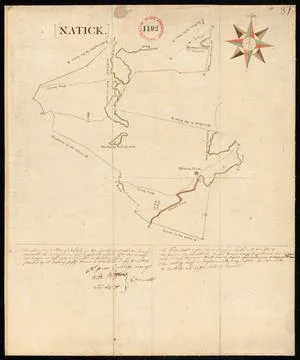 RECORD DATE NOT STATED Plan of Natick surveyed by Isaac Coolidge, dated Fe... 스톡 사진