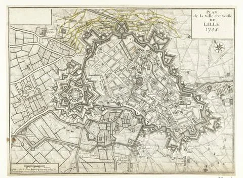 RECORD DATE NOT STATED  Plan of the siege of Lille, 1708, 1708 print Map o... Fotos Stock