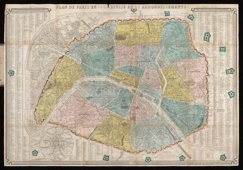RECORD DATE NOT STATED  Plan de Paris en 1861, divisÃ en 20 arrondissement.. Stock Photos