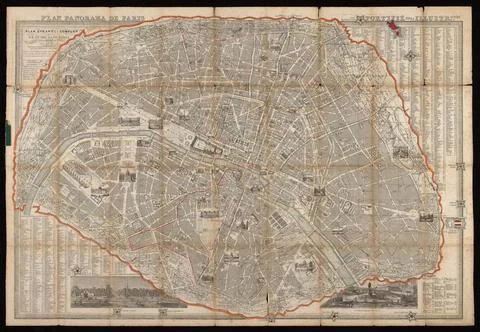 RECORD DATE NOT STATED  Plan panorama de Paris fortifiÃ avec illustration .. 스톡 사진