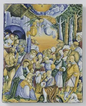 RECORD DATE NOT STATED  Plate with the worship of Jesus by the Wise, Piero... Stock Photos