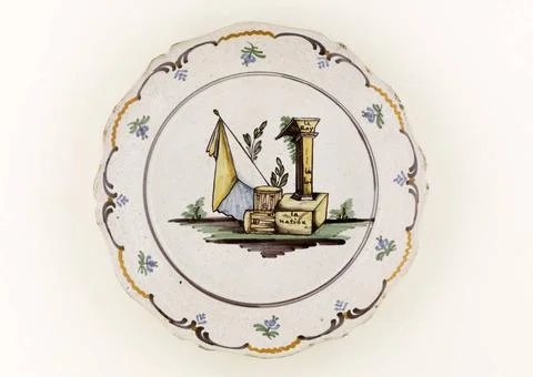 RECORD DATE NOT STATED  Plate with the flag. Earthenware. 1791-1792. Paris... Stock Photos