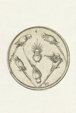 RECORD DATE NOT STATED  Play card with six parrots, master PW van Keulen, ... Stock Photos