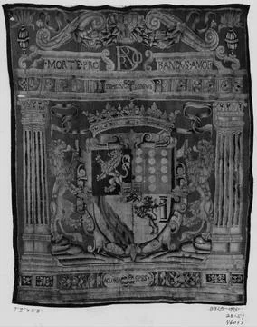 RECORD DATE NOT STATED  Portiere with portico framing quartered coat of ar... Stock Photos