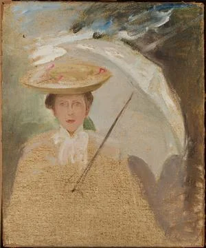 RECORD DATE NOT STATED  Portrait of ladies with umbrellas, Sketch; Cie Ski... Fotos de archivo