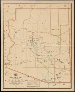 RECORD DATE NOT STATED Post route map of the territory of Arizona showing ... Stock Photos