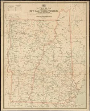 RECORD DATE NOT STATED Post route map of the states of New Hampshire, Verm... Stock Photos