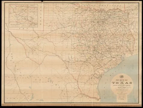 RECORD DATE NOT STATED Post route map of the state of Texas with adjacent ... Stock Photos