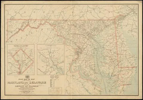 RECORD DATE NOT STATED Post route map of the states of Maryland and Delawa... Stock Photos