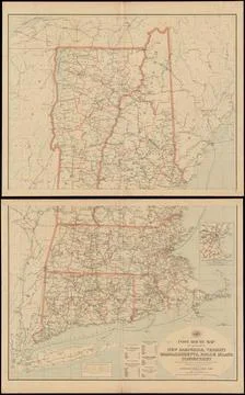 RECORD DATE NOT STATED Post route map of the states of New Hampshire, Verm... Stock Photos