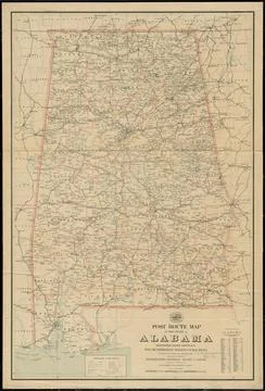 RECORD DATE NOT STATED Post route map of the state of Alabama showing post... Stock Photos