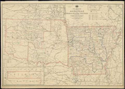 RECORD DATE NOT STATED Post route map of the State of Arkansas and of Indi... Stock Photos
