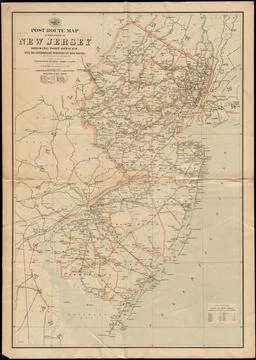 RECORD DATE NOT STATED Post route map of the state of New Jersey showing p... Stock Photos