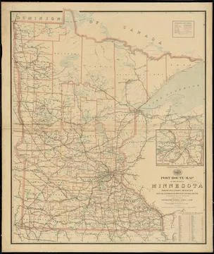RECORD DATE NOT STATED Post route map of the state of Minnesota showing po... Stock Photos