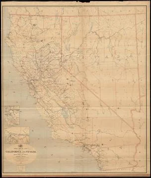 RECORD DATE NOT STATED Post route map of the states of California and Neva... Stock Photos