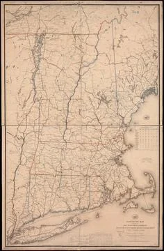 RECORD DATE NOT STATED Post route map of the states of New Hampshire, Verm... Stock Photos