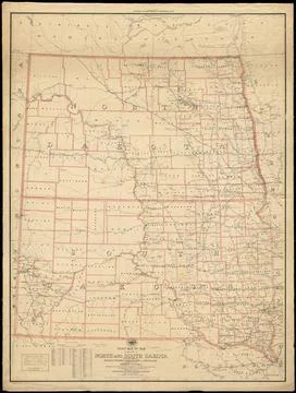 RECORD DATE NOT STATED Post route map of the states of North and South Dak... Stock Photos