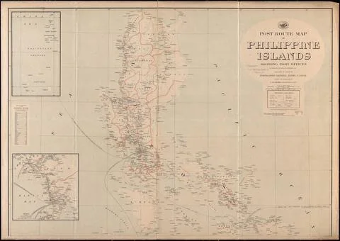 RECORD DATE NOT STATED Post route map of Philippine Islands showing post o... Stock Photos