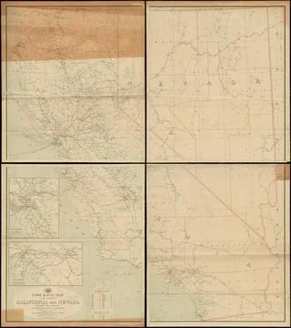RECORD DATE NOT STATED Post route map of the states of California and Neva... Stock Photos