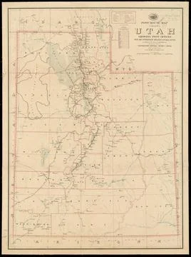 RECORD DATE NOT STATED Post route map of the state of Utah showing post of... Stock Photos