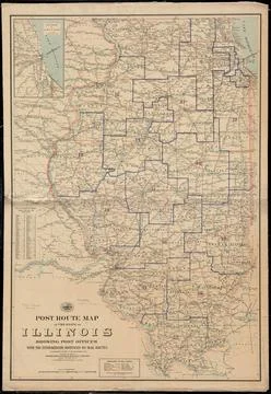 RECORD DATE NOT STATED Post route map of the state of Illinois showing pos... Stock Photos