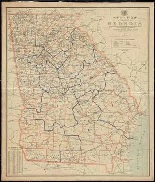 RECORD DATE NOT STATED Post route map of the State of Georgia showing post... Stock Photos