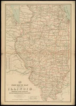 RECORD DATE NOT STATED Post route map of the state of Illinois showing pos... Stock Photos