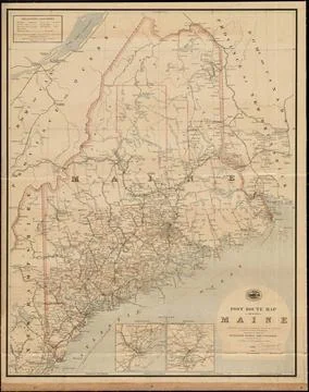RECORD DATE NOT STATED Post route map of the State of Maine showing post o... Stock Photos