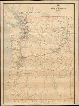 RECORD DATE NOT STATED Post route map of the states of Oregon and Washingt... Stock Photos