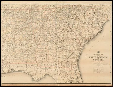 RECORD DATE NOT STATED Post route map of the States of South Carolina and ... Stock Photos