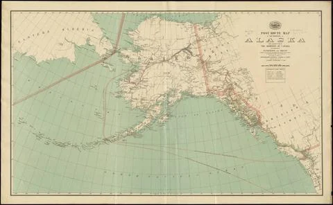 RECORD DATE NOT STATED Post route map of the territory of Alaska with adja... Stock Photos
